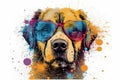 Dog In Sunglasses Realistic With Paint Splatter Abstract Generative AI