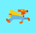 Dog superhero. Super pet In raincoat and mask. Superpowers hound. Cartoon style vector