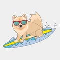 Dog surfing cute vector illustration on a blue background Royalty Free Stock Photo