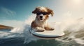 Dog surfing, vacation theme