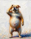 Oil painting of a confused and frustrated dog scratching its head Royalty Free Stock Photo