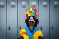 Dog swim cap and goggles in locker room Royalty Free Stock Photo