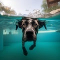 Dog swimming underwater in a swimming pool. 3D Rendering. Royalty Free Stock Photo