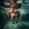 A dog swimming underwater in a pool, non-standard angle, authentic photo Royalty Free Stock Photo