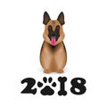 Dog is symbol Chinese zodiac of new 2018 year. Chinese calendar for the new year of Dog 2018. German shepherd dog isolated on whit Royalty Free Stock Photo