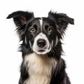 Bold And Vibrant Border Collie Portrait On White Background