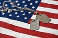 Dog tags on american flag Royalty Free Stock Photo