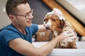 Dog taking bath at home Royalty Free Stock Photo