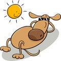 Dog taking sunbath cartoon illustration