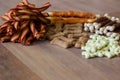 Dog tasty colored biscuits on wooden background Royalty Free Stock Photo