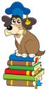 Dog teacher on pile of books Royalty Free Stock Photo