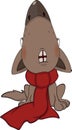 Dog with a red scarf. Cartoon