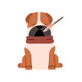 Dog with thermometers in his mouth and high temperature. Animal with symptom of fever, virus. Vector illustration in flat style