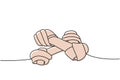 Dog toy, bones one line colored continuous drawing. Animals accessories, pet toy supplies continuous one line