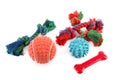 Dog toy - cotton rope and balls for games, isolated on white background Royalty Free Stock Photo