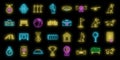 Dog training course icons set vector neon
