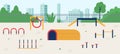 Dog training playground in the park with obstacles, flat vector illustration. Royalty Free Stock Photo