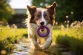 Dog training session unfolds in the garden with a border collie Royalty Free Stock Photo