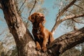 A dog on a tree.