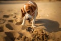 dog uncovering buried treasure in sand