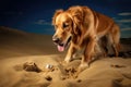 dog uncovering buried treasure in sand