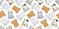 Cat seamless pattern vector kitten calico cartoon scarf isolated tile background repeat wallpaper illustration doodle