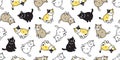 Cat seamless pattern vector kitten calico sitting cartoon scarf isolated tile background repeat wallpaper doodle illustration