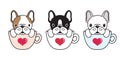 Dog vector french bulldog heart valentine cartoon illustration dog bone coffee cup cute