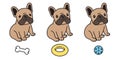 Dog vector french bulldog icon character cartoon puppy bone food bowl toy breed logo illustration doodle brown