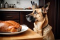 Dog waiting chicken. Generate AI Royalty Free Stock Photo