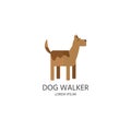 Dog walker logo, label, badge. Cute simple dog in flat style des