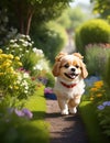 The dog walking on a garden. Royalty Free Stock Photo