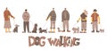 Dog walking. Human person with dog. Vector design