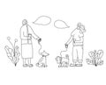 Dog walking. Human rerson with dog. Vector design
