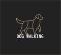 Dog walking line logo concept, Golden Retriever linear icon. Isolated vector logo template for pet dog walking service.