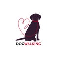 Dog walking logo template with sitting dog silhouette. Vector Illustration