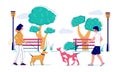 Dog walking in the park, vector flat illustration Royalty Free Stock Photo