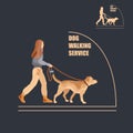 Dog walking service. Dog sitter. Flat Vector Illustration. Royalty Free Stock Photo