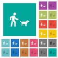 Dog walking square flat multi colored icons Royalty Free Stock Photo