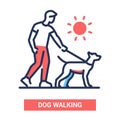 Dog walking - vector line design single isolated icon