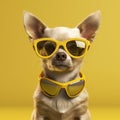 portrait dog mammal animal yellow chihuahua glasses puppy pet background cute. Generative AI.