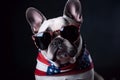 Dog wearing an american flag