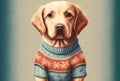 Dog wearing a christmas sweater, creative digital illustration painting