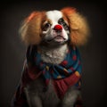 Dog Wearing Clown Suit april Mop