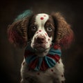 Dog Wearing Clown Suit april Mop