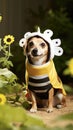 Dog wearing costume for carnival party. Cute funny puppy dogs dressed up in Halloween costumes. Humanised animals