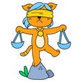 A dog wearing an eye patch carries a scale symbolizing legal justice, doodle icon image kawaii