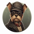 Dieselpunk Yorkshire Terrier Sticker: Cartoon Dog With Top Hat And Glasses Royalty Free Stock Photo