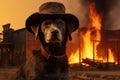 a dog wearing a hat and a leather collar