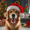 dog wearing santa hat at christmas Royalty Free Stock Photo